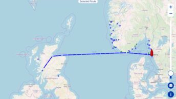 Rutt Nordsjön tvärs Scotland Norge Sverige